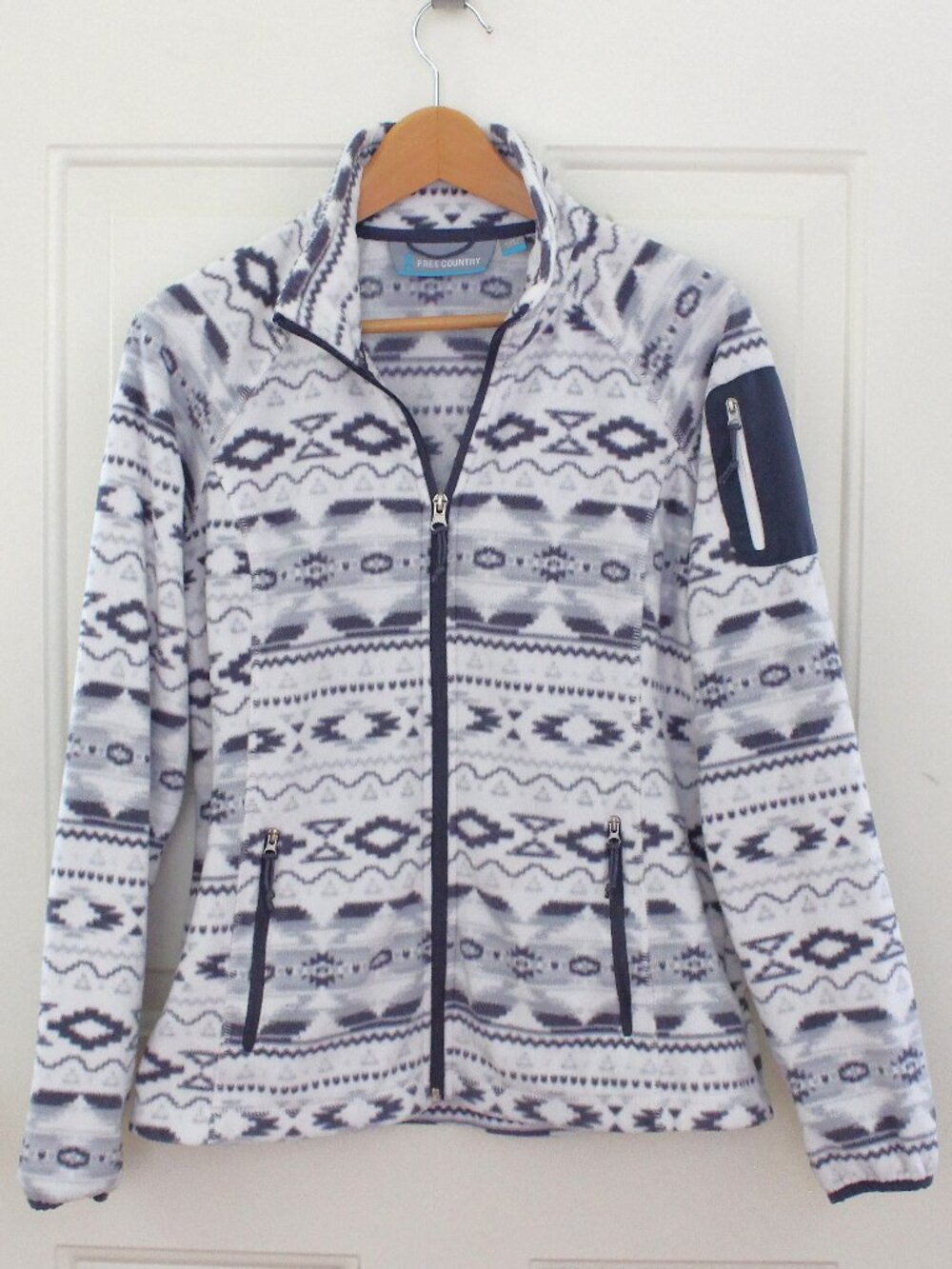 Free Country Aztec Southwestern Print Full Zip Slate Gray Fleece Jacket Size S